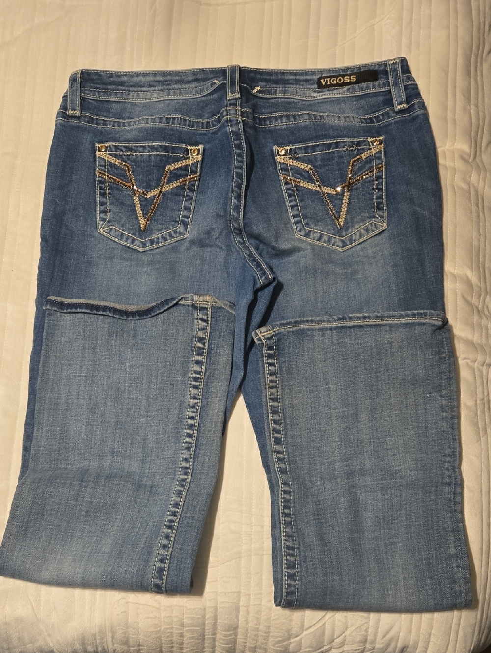 Vigoss Women's Medium Blue Embellished Back Pocket Jeans